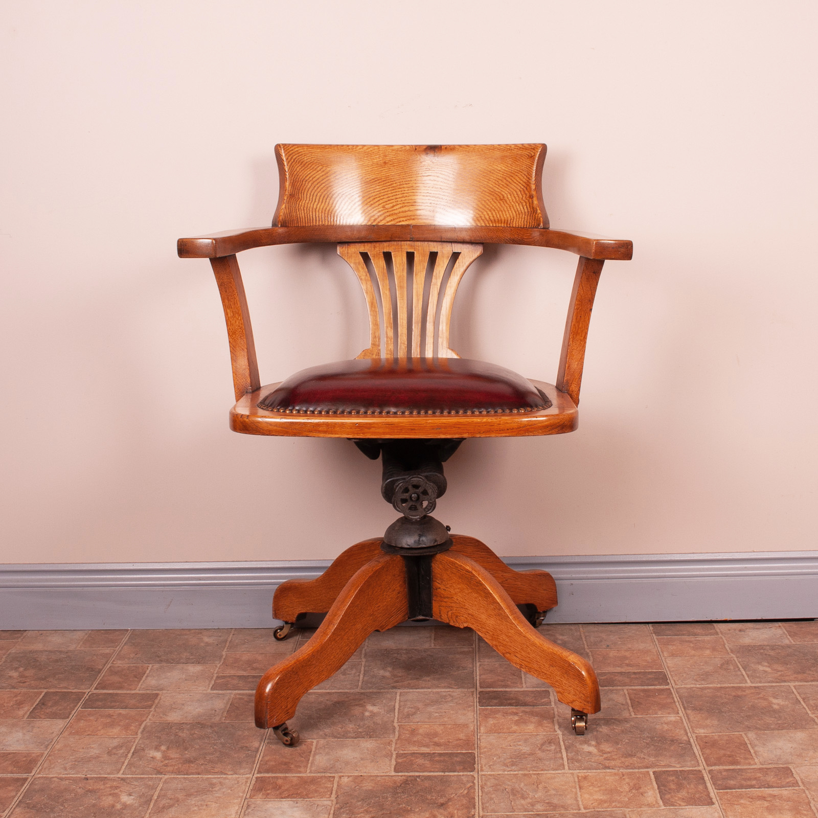 Oak Revolving Adjustable Height Office Desk Chair