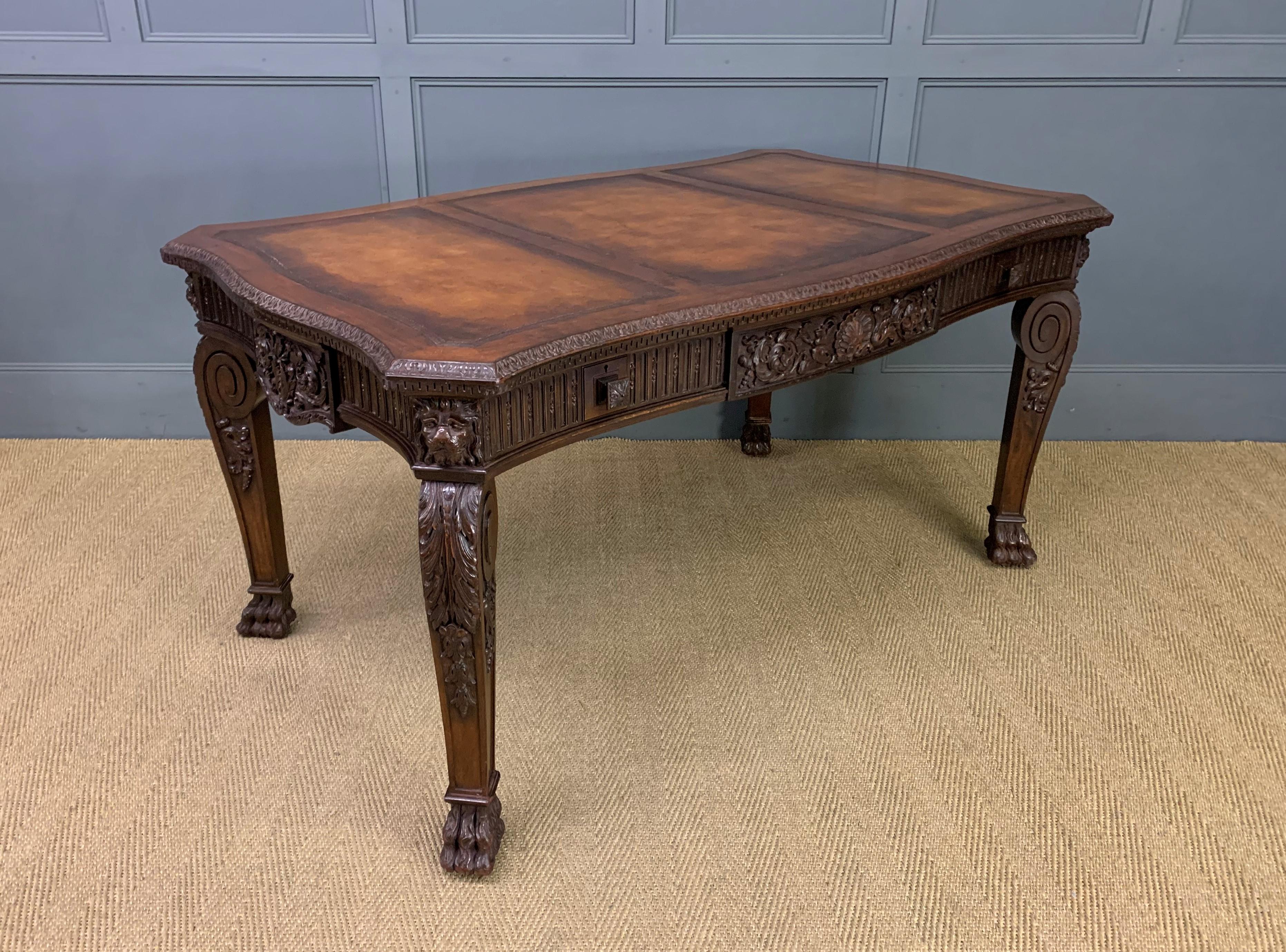 Carved Mahogany Writing Table in the manner of Thomas Chippendale