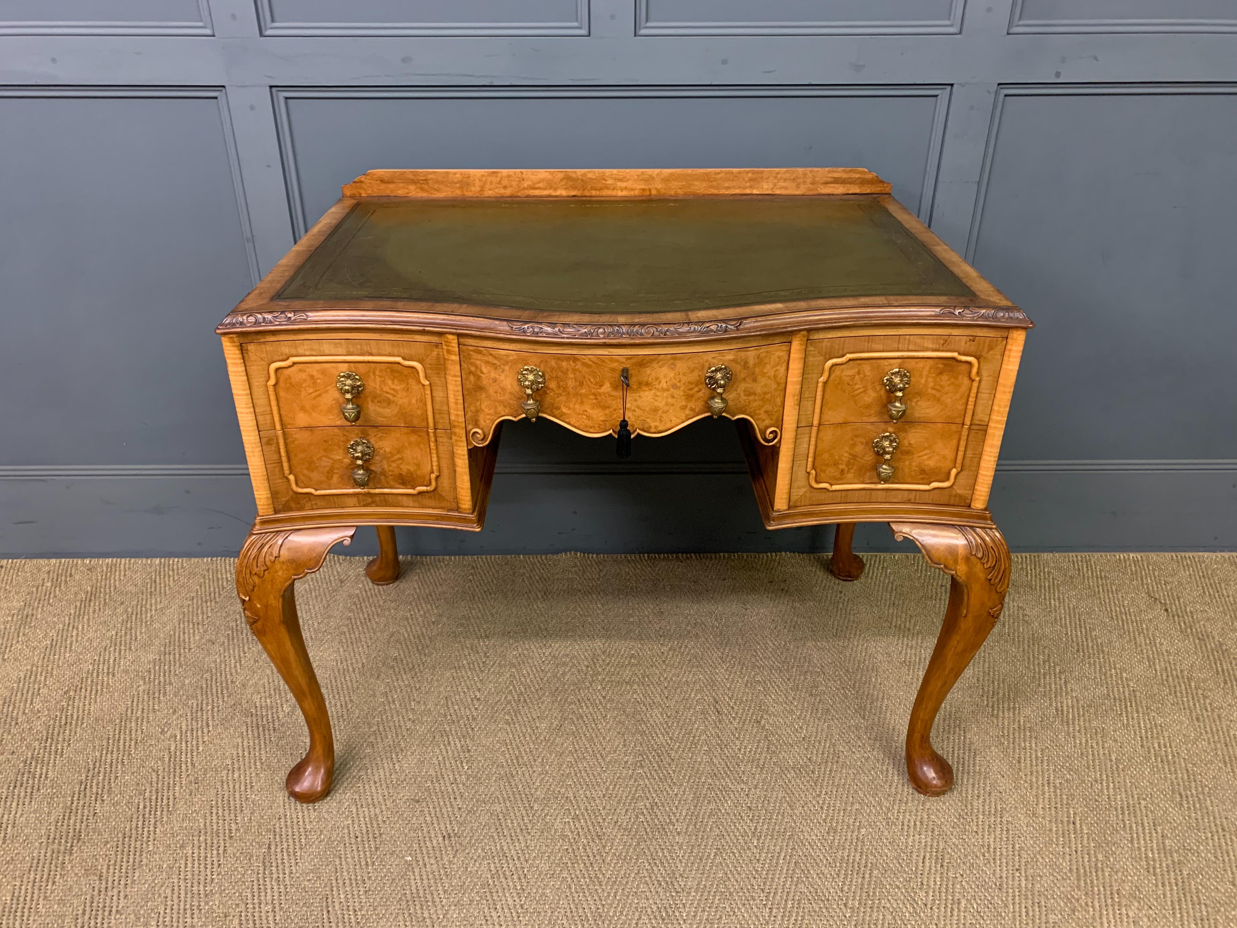 Queen Anne Style Burr Walnut Writing Desk